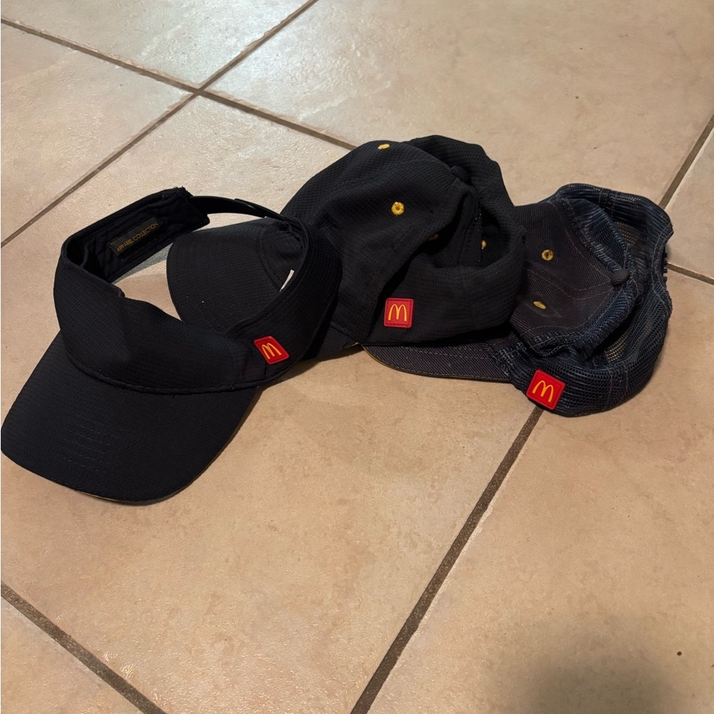 3 McDonald's Employee Navy/Black 2 Hats and 1 Visor Collection